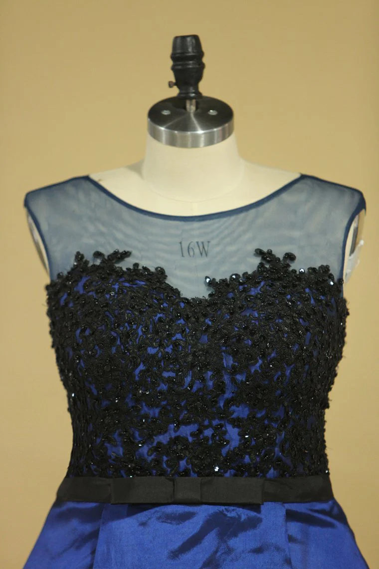 Plus Size Asymmetrical Bateau Party Dresses Taffeta With Applique And Sash Sweep Train